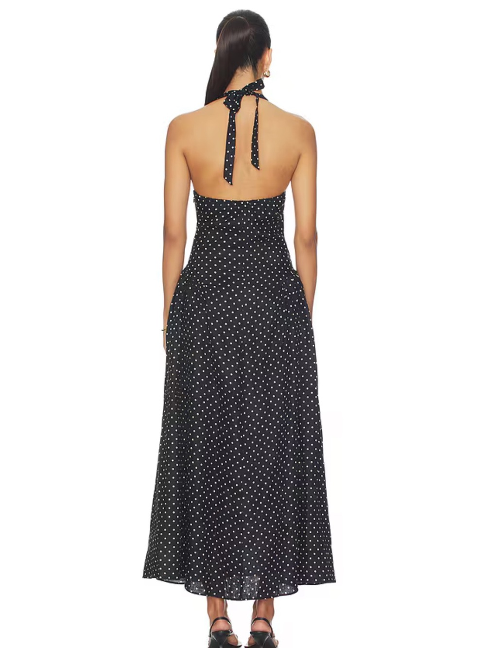 NWT Faithfull La Cala Midi Dress in Lola Polka Dot Black & Cream - Picture 3 of 4